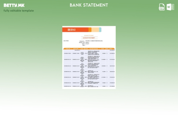 Шаблон за збор за извод од банкарска сметка во модерен стил на Индонезија BNI